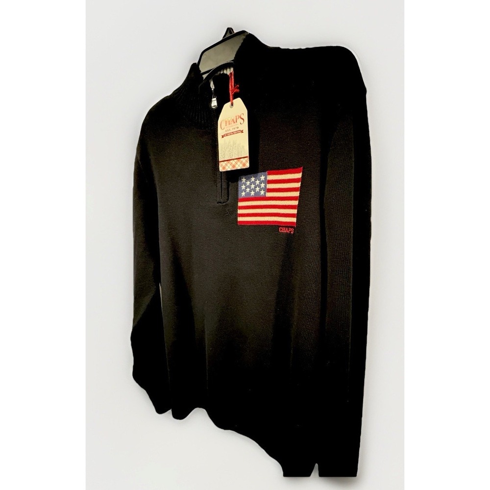 Chaps Ralph Lauren NWT Mens L Black American flag 1/4 Zip Pullover Sweater